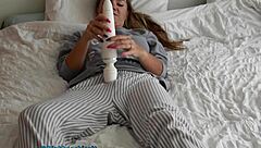 Blonde Milf With Small Waist And Fake Tits Uses Huge White Vibrator On Shaved Pussy