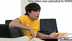 Teen stepsister threesome with petite 18+ bestie and big cock stepbro. Taboo hardcore group fucking.