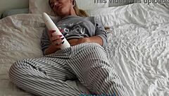 Blonde Milf With Small Waist And Fake Tits Uses Huge White Vibrator On Shaved Pussy