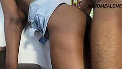 Ebony Babe Takes Monster Cock Doggy On Chair!