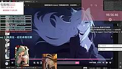 playing pc game with cute pussy companion