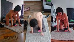 Triple cam view of my naked workout shaking big ass