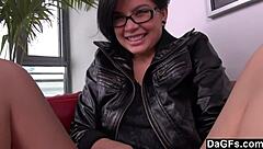 want to see this cute brunette with glasses have a quickie audition on the sofa?