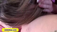 horny beauty britney amber bends over for mia mae's strapon. she submits in homemade domination with big ass and natural tits