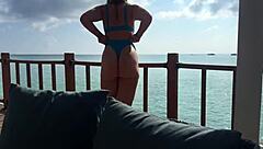 I watch my mother-in-law give sloppy handjob on ocean terrace