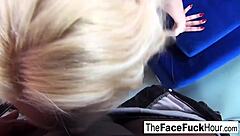 Cute Blonde Babe Endures Rough Face Fucking By Two Massive Cocks Until Cumshot