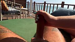 I watch my mother-in-law give sloppy handjob on ocean terrace