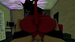 Watch the curvy demon girl ride that monster cock!