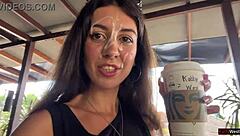 Babe does crazy cumwalk in Starbucks after blowjob in toilet
