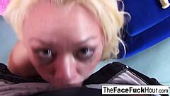 Cute Blonde Babe Endures Rough Face Fucking By Two Massive Cocks Until Cumshot