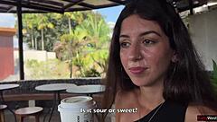 Babe does crazy cumwalk in Starbucks after blowjob in toilet