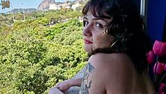 Huge cum load in her beautiful mouth, interracial couple