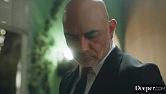 Bratty submissive Emma Rosie blindfolded, bound, and fucked in ass with buttplug