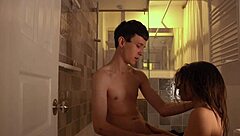 Spied on roommate in shower, ripped clothes, fucked with small cock