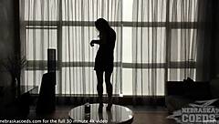 Pretty babe rips clothes and strips on sofa before dirty masturbation