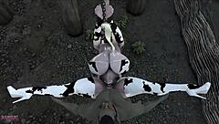 Chubby elf and orc bound tight for wild riding action. Big tits bounce hard!