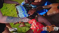 Christy Gets Cum in Mouth from Big Black Cock Outdoor