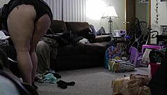 chubby mom cleans house in sexy shorts