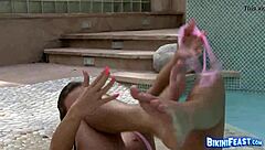 Can You Resist This Poolside Shaved Pussy Solo Masturbation?