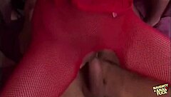 amazing milf in red stockings enjoys a fantastic foursome gathering.