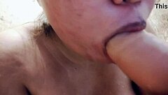 Sucking That Big Messy Milk-Filled Dildo Closeup!