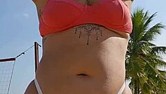 I'm recording a video on the beach to provoke the guys with flashing