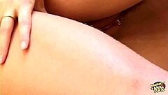 the guy interacts with the beautiful blonde after some preparation