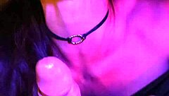 Beautiful Petite Brunette Moans During Wet Masturbation and Deep Throat Blowjob in Neon Night POV