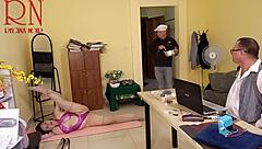 Yoga Time in Office with Regina Noir Wet Pussy and Voyeur Boss