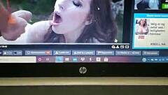 Tied girlfriend orgasms from fingering while watching monster cock videos?