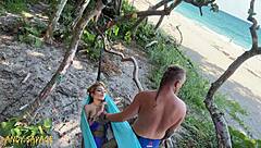 Petite Exotic Couple Rips Clothes For Public Beach Fingering!