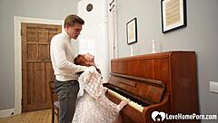 Redhead pianist bent over for doggystyle after practice.