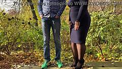 Watch mother-in-law peeing outdoors in stockings