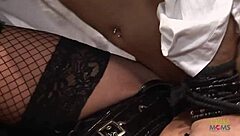 Bound cop dominates blonde milf in latex