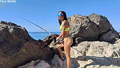 Very Myller - POV - Italian Tourist with Big Tits Fishing in Ocean Gets Ass Destroyed in Public - Cumshot on Open Asshole - 4K