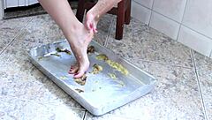 Brazilian goddess crushes banana with feet in bdsm fetish video