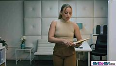 the secretary gets licked and strapon fucked by her dominant lesbian boss in the office