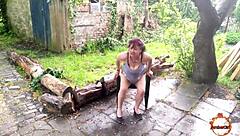 Pornstar klaudiaambergirl masturbates her big natural tits during storm