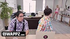 fit and horny teen 18+ stepsiblings living room jizz session