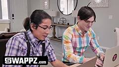 fit and horny teen 18+ stepsiblings living room jizz session