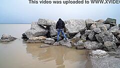 Milf pissing compilation by the sea with hairy pussy loving outdoor fetish