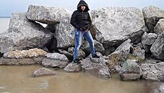 Milf pissing compilation by the sea with hairy pussy loving outdoor fetish