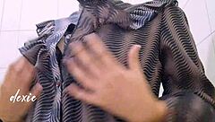 Pinay chubby babe plays with big natural tits during office break