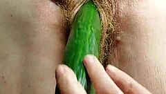 German Granny Slams Her Hairy Slutty Pussy Hard