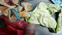 Jerking off into wife's used panties compilation