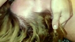 Throat pie deep in milf's mouth with my cock.