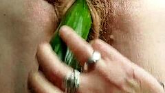 German Granny Slams Her Hairy Slutty Pussy Hard