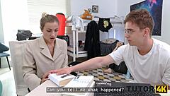 tutor4k slutty tutor with natural tits is enjoying 2 hard cocks during the lesson