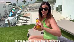 Brunette Fucks Pussy with Bottle and Drinks Cum