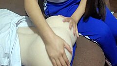 students having a threesome after class in the bathroom